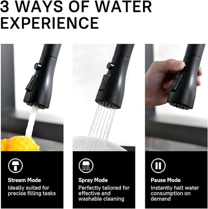 WEWE Black Kitchen Faucet, Leak Proof Kitchen Faucets with Pull Down Sprayer Commercial Stainless Steel Single Handle Single Hole Kitchen Sink Faucet for Farmhouse Camper Laundry Rv Bar