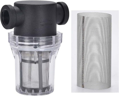 Water Filter, 1/2'' Female Twist-On Pipe Strainer | Nylon PA66 Cover, PC Bowl, 304 Stainless Screen, 40 and 80 Mesh