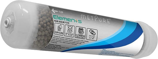Metpure Elements Inline Antioxidant Alkaline Water Filter 11" x 2.5" with 1/4" Quick Connects Replacement or Add-on for pH Balance and Restore Minerals in Reverse Osmosis RO System