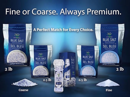 EUPHERBIA Blue Salt, Coarse, Rare Mineral Salt, High Potassium, Lower Sodium, Natural, Unprocessed, Hand Harvested, Kosher Certified (227g Coarse Refill)