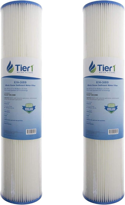 Tier1 30 Micron 20x4.5 Water Filter | Whole House Sediment Water Filter | Pleated Polyester Cartridge | Replacement for Pentek R30-20BB, 155430-43, SPC-45-2030 | High-Flow 4.5 x 20 Water Filter (2pk)