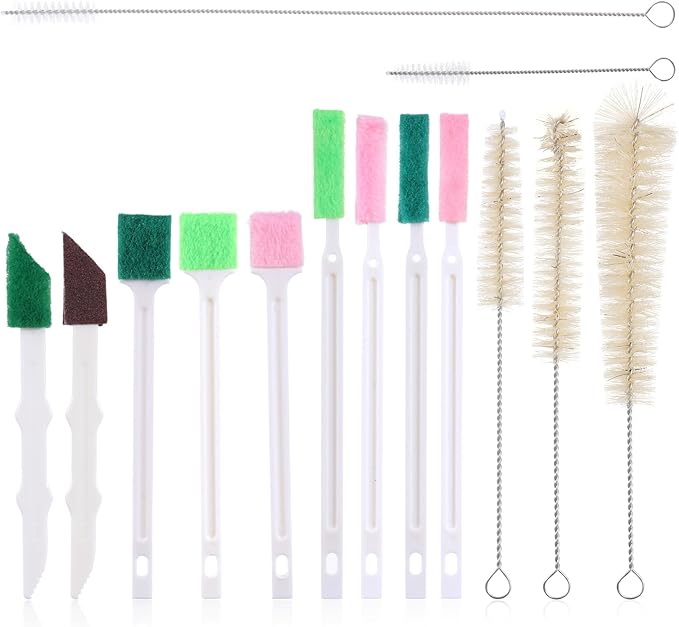 14 PCS Cat Fountain Cleaning Brushes Kit Cat Water Fountain Cleaner Kit Water Cleaning Brushes with Compressed Sponge for Most Dog Cats Pet Watering Bowls Waters Dispenser