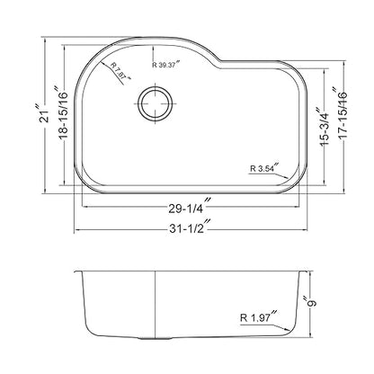 Houzer BSH-3200 Belleo 32 inch Stainless Steel Kitchen Sink, Topmount, Single Bowl Offset, Cabinet Compatibility, Basket Strainer and Bottom Grid Included, Satin Finish