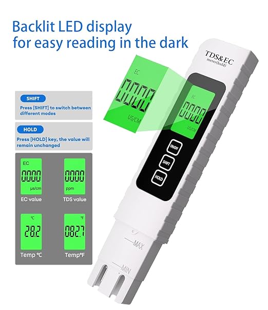 TDS Meter Digital Water Tester 4 in 1 TDS EC & Temperature(°C,°F) Meter, 0-9999 ppm Meter, Portable Large Display Water Testing Kits for Drinking Water Hydroponics Aquarium, RO/DI System