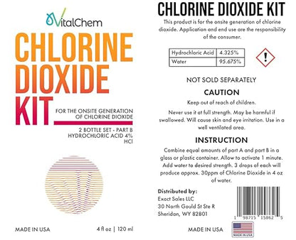 Chlorine Dioxide Kit | Plastic Drop Bottles | Hydrochloric Acid 4-5% (HCl) and Sodium Solution | 8 oz Total