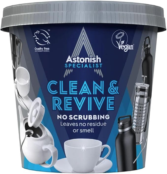 Descaling Foaming Powder | Tea & Coffee Mugs, Pots, Kettles & Stainless Steel | Dissolves Limescale & Eliminates Stains | Astonish Clean & Revive
