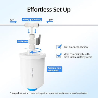 MIZUDO Mini Water Tank RO Pressure Tank for Non-Electronic Faucet, Tankless Reverse Osmosis System – Under-Sink Water Pressure Tank, 0.26 Gallons, Compatible with MIZUDO Reverse Osmosis Systems