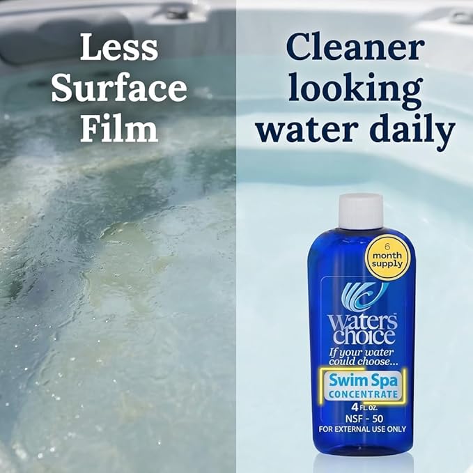 Waters Choice Water Clarifier Swim Spa Concentrate - The First and Only All Season Enzyme Application Designed Specifically for Indoor and Outdoor Swim Spas. 6 Month Supply. Minimal Sanitizer.