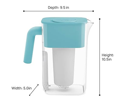 Culligan with ZeroWater Technology 10-Cup Water Filter Pitcher – Includes 5-Stage Advanced Water Filter, IAPMO Certified to Reduce Lead, Total PFAS, Mercury, Fluoride, and Chlorine - Aqua