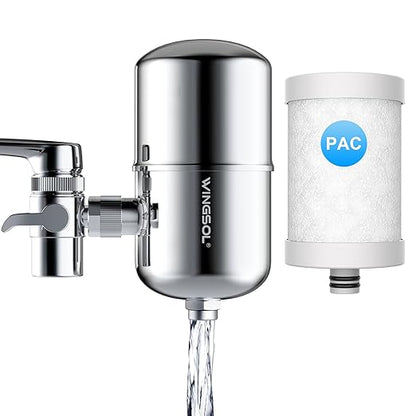 WINGSOL Stainless Steel Water Filter for Sink Faucet, NSF/ANSI 42&53, 360° Rotating Tap Purifier Reduce PFAS, Lead, Chlorine & Microplastics, 350 Gallons Long-Lasting Reinforced Housing Built-to-Last