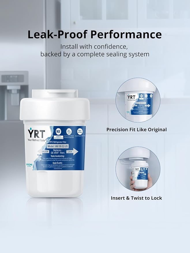 YRT MWF Filter Replacement for GE Fridge, NSF/ANSI 372 & 53 & 42 Certified | Compatible With SmartWater MWFP, MWFA, GWF, HDX FMG-1, WFC1201, RWF1060, GSE25GSHECSS, 197D6321P006, Kenmore 9991, 2 Pack