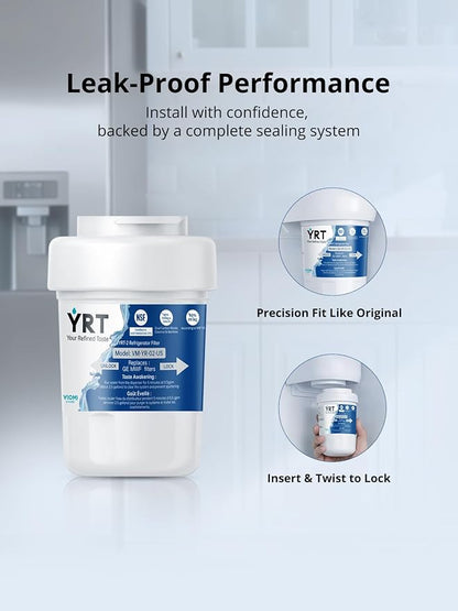 YRT MWF Filter Replacement for GE Fridge, NSF/ANSI 372 & 53 & 42 Certified | Compatible With SmartWater MWFP, MWFA, GWF, HDX FMG-1, WFC1201, RWF1060, GSE25GSHECSS, 197D6321P006, Kenmore 9991, 2 Pack