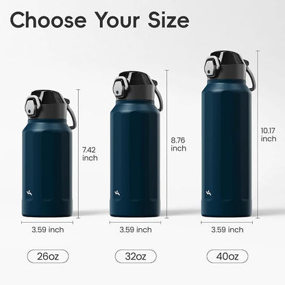 Konokyo FLOWPLAY 26oz Locking Push-Button Water Bottle with Silicone Spout,Leak-Proof,18/8 Stainless Steel Double-Wall Vacuum Insulated for Sports and Travel,BPA-Free,Brilliant Blue