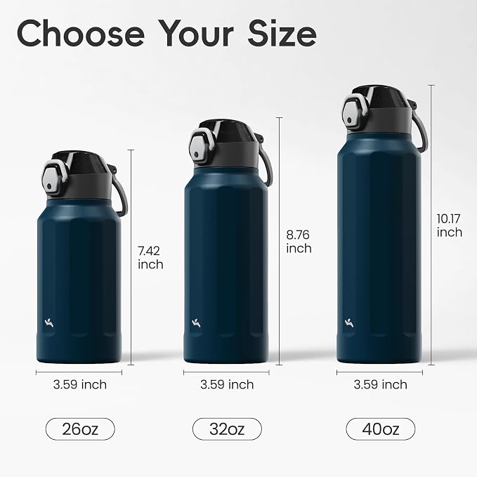 Konokyo FLOWPLAY 32oz Locking Push-Button Water Bottle with Silicone Spout,Leak-Proof,18/8 Stainless Steel Double-Wall Vacuum Insulated for Sports and Travel,BPA-Free,Brilliant blue