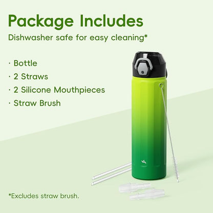Konokyo FLOWPLAY 18oz Locking Push-Button Water Bottle with Silicone Spout,Leak-Proof,18/8 Stainless Steel Double-Wall Vacuum Insulated for Sports and Travel,BPA-Free,Matcha Green