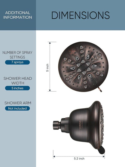 Cobbe Filtered Shower Head, 7 Modes High Pressure Shower Heads | Shower Head with Filters for Hard Water for Remove Chlorine and Harmful Substances (Oil Rubbed Bronze, 5 Inch Round)