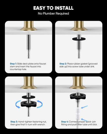 WEWE Vintage Drinking Water Faucet, Lead-Free Stainless Steel Kitchen Water Filter Faucet for Reverse Osmosis System, Non-Air Gap RO Beverage Faucet, Gold