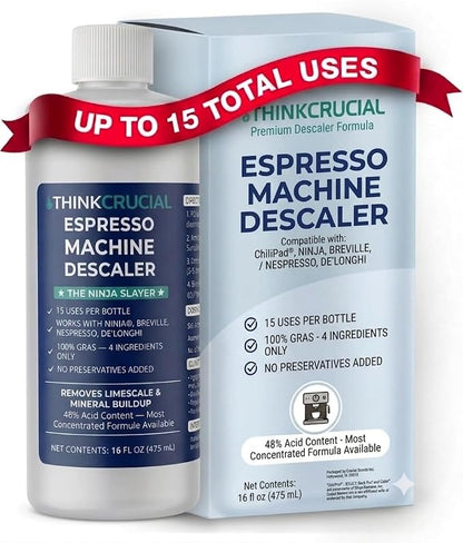 Think Crucial 15-Use Espresso Machine Descaler for Ninja Luxe Café NCCA1000, CFP451, CFP301 — 45% Acid Concentrate — 64% More Savings — 5-Year Supply — 16oz