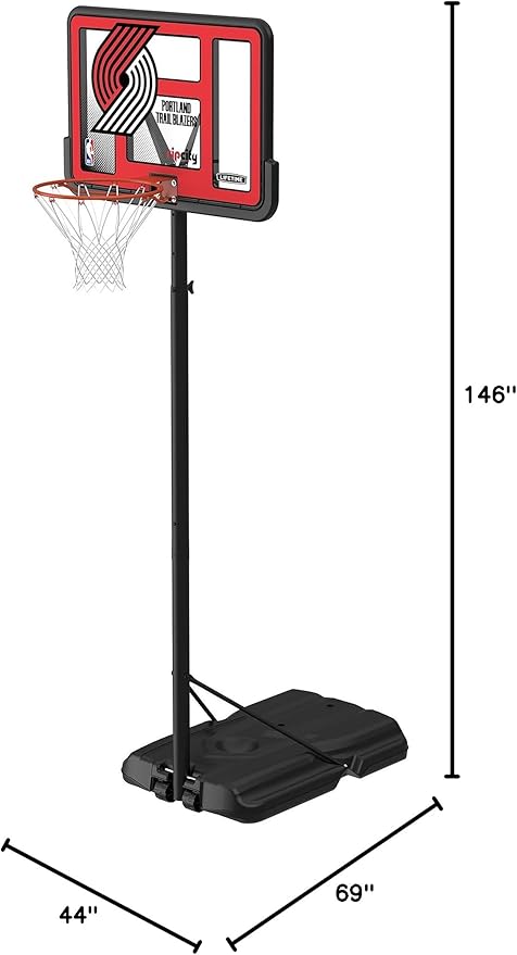 Lifetime NBA Portland Trail Blazers Portable Basketball Hoop, Adjustable Height 7.5-10 Ft, 44 Inch Shatterproof Fusion Backboard, Base with Wheels