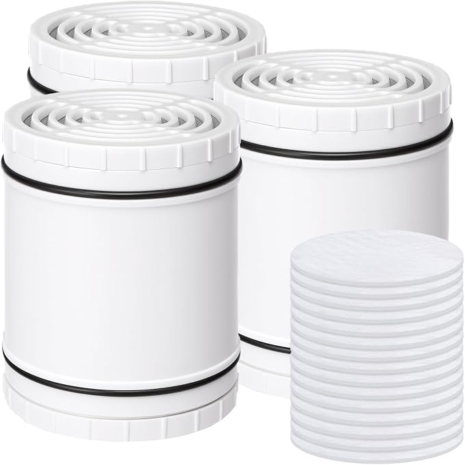 Shower Filter Replacement for AquaBliss SF400 & SF500, Multi-Stage Hard Water Shower Head Filter Reduce Rust, Chlorine, Toxins (3 Packs Filters + 15 Packs Sediment Pads)