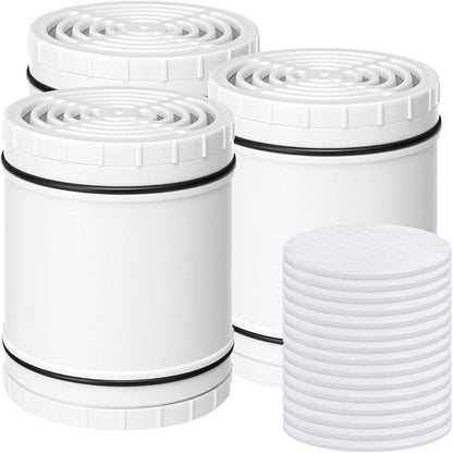 Shower Filter Replacement for AquaBliss SF400 & SF500, Multi-Stage Hard Water Shower Head Filter Reduce Rust, Chlorine, Toxins (3 Packs Filters + 15 Packs Sediment Pads)