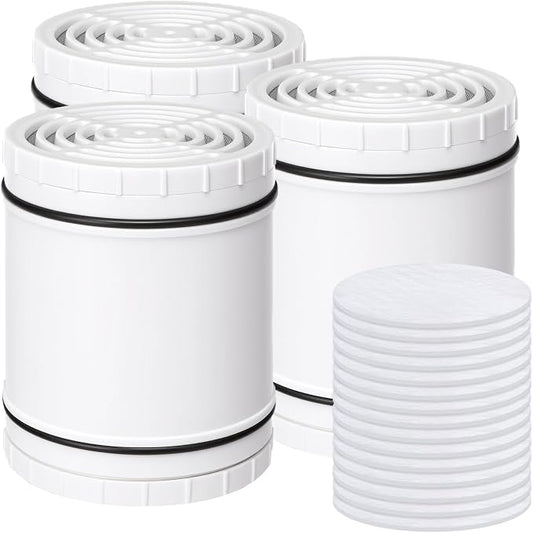 Shower Filter Replacement for AquaBliss SF400 & SF500, Multi-Stage Hard Water Shower Head Filter Reduce Rust, Chlorine, Toxins (3 Packs Filters + 15 Packs Sediment Pads)