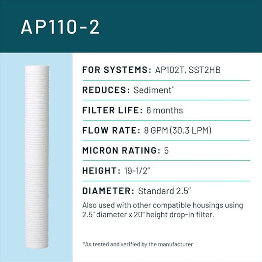 3M Aqua-Pure AP100 Series Whole House Replacement Water Filter Drop-in Cartridge AP110-2, 5620405