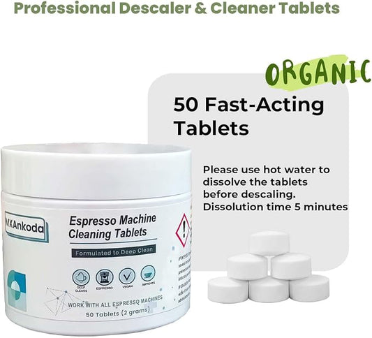 Coffee Maker Cleaner Descaler Tablets(50 Counts), Descaling Solution for Brevle, Nespres, Keurig, Ninja, Delonhi, Miele, Gaggia, Removes Limescale, Oil Buildup for Universal & Espresso Coffee Machine