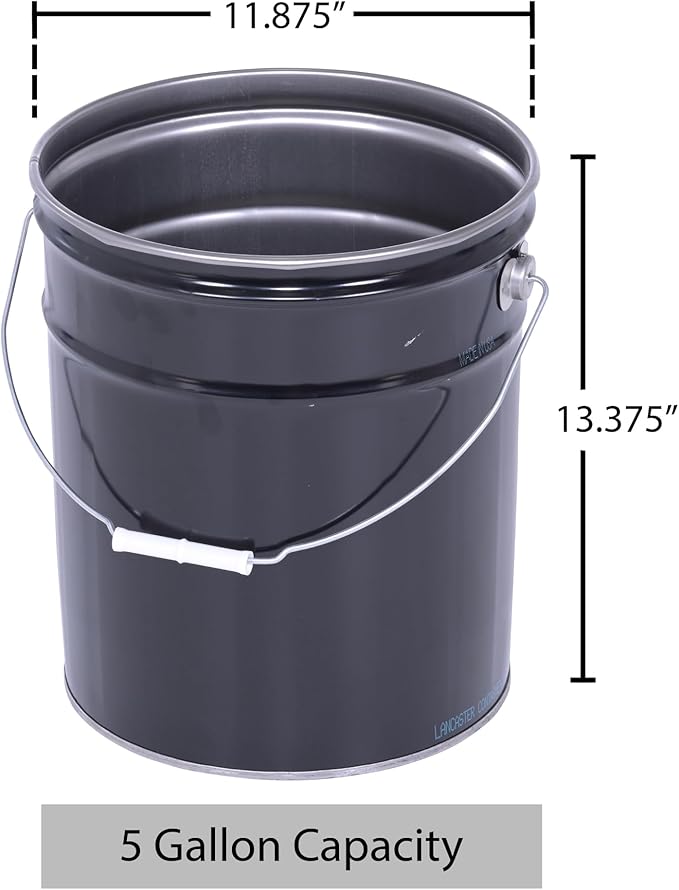 Vestil PAIL-STL-RI Steel Open Head Pail with Handle, 5 gallon Capacity, Black, Pack of 1