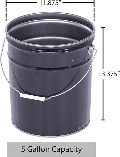Vestil PAIL-STL-RI Steel Open Head Pail with Handle, 5 gallon Capacity, Black, Pack of 1