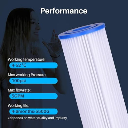 CFS 10 x 4.5 Pleated Water Filter Cartridges Compatible with HDX4PF4 | Well Water & Whole House Sediment Pleated Water Filters for FXHSC R50-BB WFHDC3001 W50PEHD GXWH40L GXWH35F
