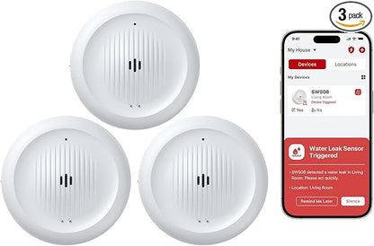 X-Sense Wi-Fi Water Leak Detector Kit, Smart Water Sensor Alarm with App Alerts and Ultra-Slim Design, Water Alarm Leak Detector for Basements, Model SWS0B, 3 Packs