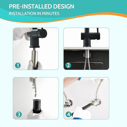 Kicimpro Matte Black LED Kitchen Faucet with Pull Down Sprayer, 304 Stainless Black Faucet for Kitchen Sink, Modern Single Handle High Arc Bar Kitchen Sink Faucet for One Hole Or Three Hole Sink