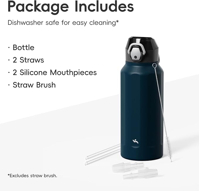 Konokyo FLOWPLAY 40oz Locking Push-Button Water Bottle with Silicone Spout,Leak-Proof,18/8 Stainless Steel Double-Wall Vacuum Insulated for Sports and Travel,BPA-Free,Brilliant Blue