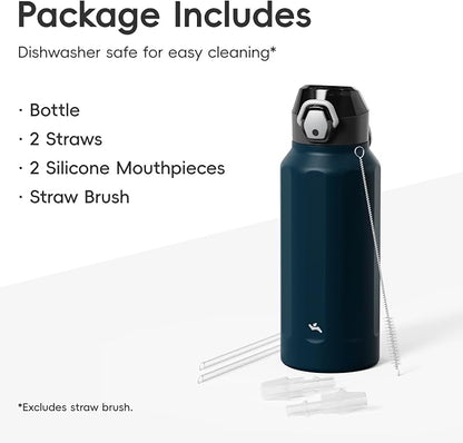 Konokyo FLOWPLAY 32oz Locking Push-Button Water Bottle with Silicone Spout,Leak-Proof,18/8 Stainless Steel Double-Wall Vacuum Insulated for Sports and Travel,BPA-Free,Brilliant blue