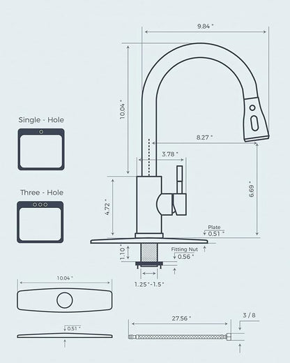 FORIOUS Gold Kitchen Faucet with Pull Down Sprayer, High Arc Single Handle Classic Stainless Steel Sink Faucet 1 or 3 Hole, Suitable for Farmhouse Camper Laundry Rv Bar