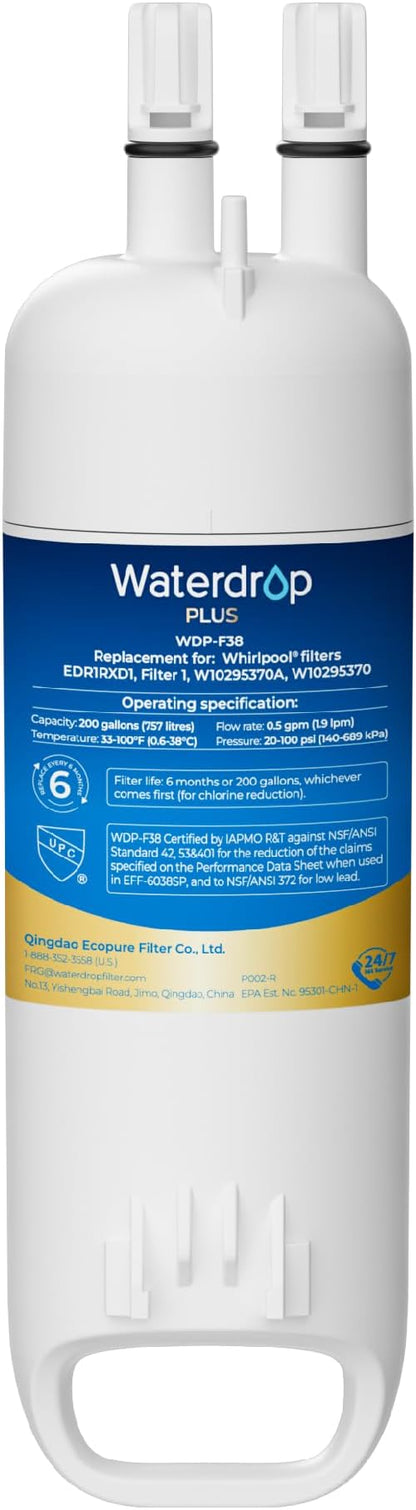 Waterdrop EDR1RXD1 Refrigerator Water Filter | NSF401, Replacement for Everydrop® Filter 1,W10295370A EDR1RXD1B, P8RFWB2L, P4RFWB, 46-9081, 46-9930