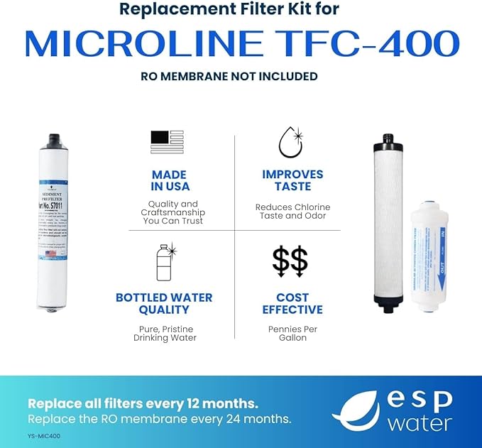 Microline TFC-400 RO Replacement Filter Kit – Annual Supply Bundle Includes Filters S7011, S7028, K2333-KK, Reverse Osmosis Membrane Not Included, Use with TFC-400 Under-sink Drinking Water System