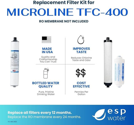 Microline TFC-400 RO Replacement Filter Kit – Annual Supply Bundle Includes Filters S7011, S7028, K2333-KK, Reverse Osmosis Membrane Not Included, Use with TFC-400 Under-sink Drinking Water System