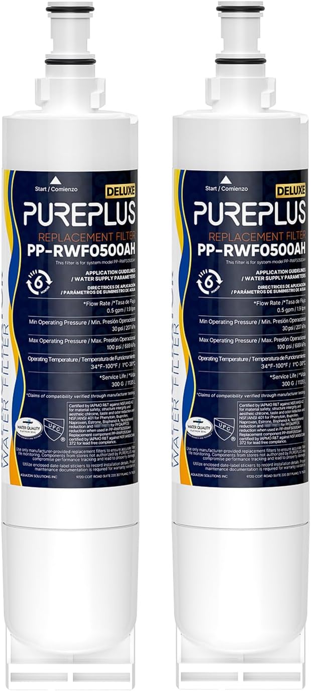 PUREPLUS 4396508 NSF 401 & 53 & 42 Certified Refrigerator Water Filter, Replacement for EDR5RXD1, EveryDrop Filter 5, 4396510, 4392857,Kenmore 46-9010,9085,LC400V,WF-NLC240V,RFC0500A,WF285,2Pack