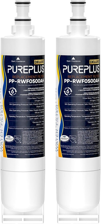 PUREPLUS 4396508 NSF 401 & 53 & 42 Certified Refrigerator Water Filter, Replacement for EDR5RXD1, EveryDrop Filter 5, 4396510, 4392857,Kenmore 46-9010,9085,LC400V,WF-NLC240V,RFC0500A,WF285,2Pack