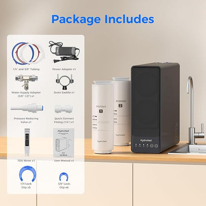 800GPD Reverse Osmosis System, 9 Stage Tankless RO Water Filtration System, Under Sink Water Filter 𝐈𝐧𝐜𝐥. 𝟏 𝐄𝐱𝐭𝐫𝐚 𝐓𝐃𝐒 𝐌𝐞𝐭𝐞𝐫, 2.5:1 Pure to Drain, Reduce TDS, FCC Listed