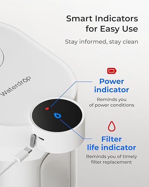 Waterdrop ED11L Alkaline Rechargeable Water Filter Dispenser, 6-Stage Instant Electric Powerful Pitcher, Healthy Mineralized Alkaline Water, 15-Cup Portable Countertop System, Does not Lower TDS