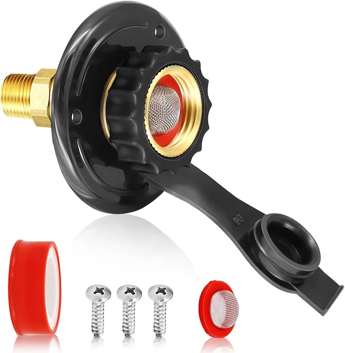 FANOVO RV City Water Inlet,RV Water Inlet Replacement with 3/4 NH Female to 1/2 NPT Male,RV City Water Inlet with Check Valve for RV Marine Camper Motorhome Trailer