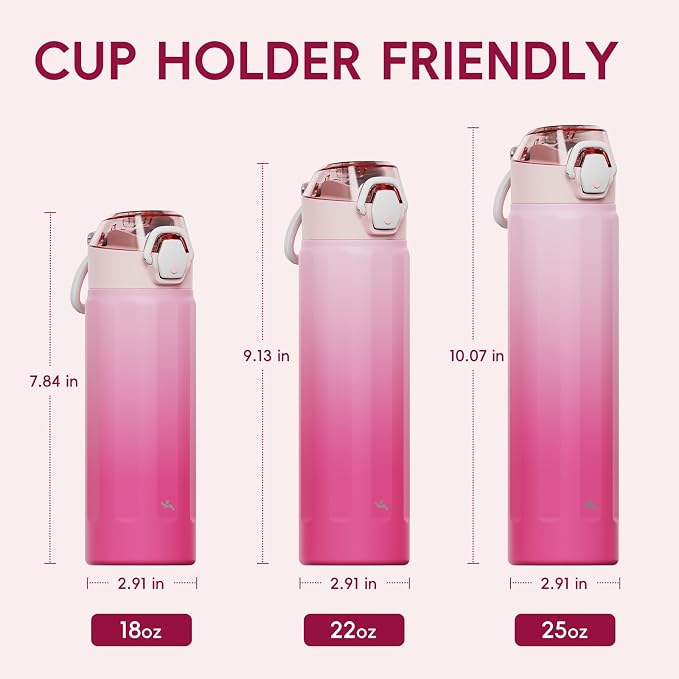 Konokyo FLOWPLAY 18oz Locking Push-Button Water Bottle with Silicone Spout,Leak-Proof,18/8 Stainless Steel Double-Wall Vacuum Insulated for Sports and Travel,BPA-Free,Cherry Blossom