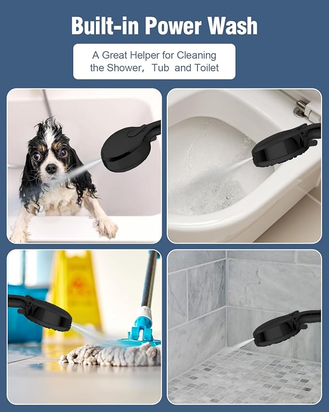 Filtered Shower Head with Handheld Matte Black, BOWGER 6 Modes High Pressure Shower Heads with Power Wash Mode and Hard Water Filter, Detachable Hand Held Showerhead Set with Extra Long Hose
