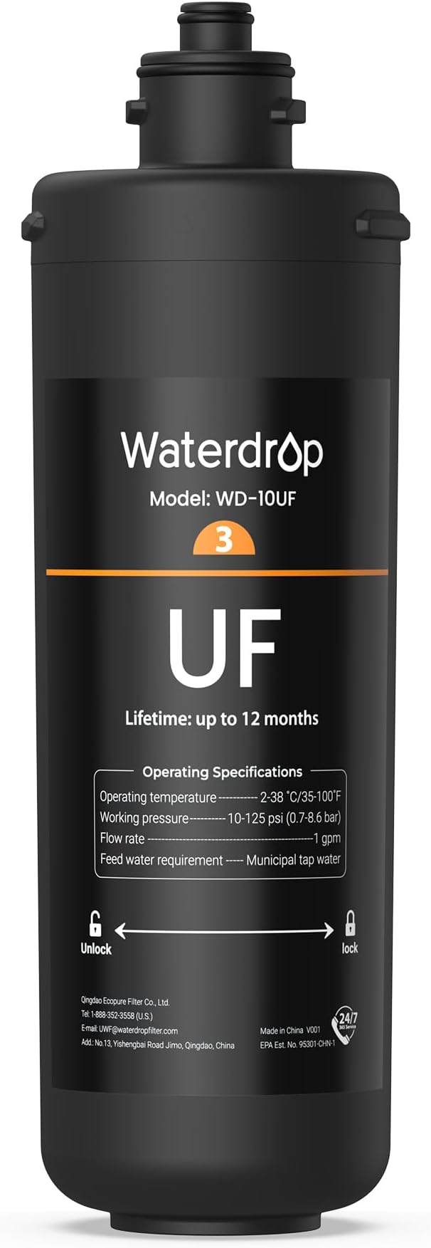 Waterdrop WD-10UF Under Sink Water Filter, Replacement for Waterdrop WD-TSA-UF 3-Stage Ultra-Filtration Under Sink Water Filter System, 12 months, 1 Pack