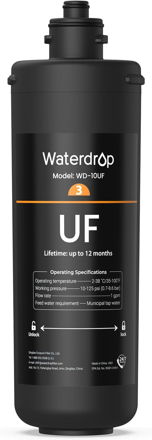 Waterdrop WD-10UF Under Sink Water Filter, Replacement for Waterdrop WD-TSA-UF 3-Stage Ultra-Filtration Under Sink Water Filter System, 12 months, 1 Pack