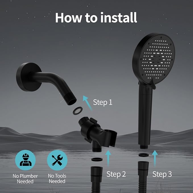 SR SUN RISE NSF Certified Filtered Shower Head with Handheld for Hard Water to Remove Chlorine High Pressure 9-Spray Setting (with Power Wash) Anti-Clog Nozzles (4 Filters, Matte Black)