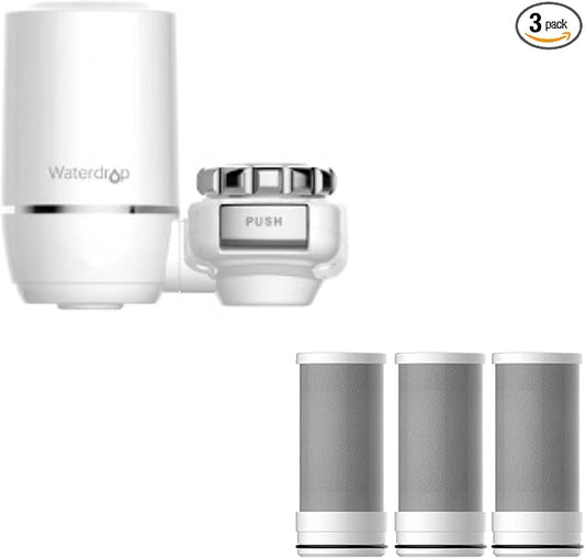 Waterdrop Sink Filter Water Faucet for Skin Care, Bathroom Faucet Filter with Ultra-Filtration Filter(1 Pack) & 3 Pack Carbon Fiber Filter